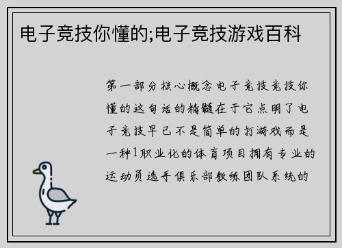 电子竞技你懂的;电子竞技游戏百科